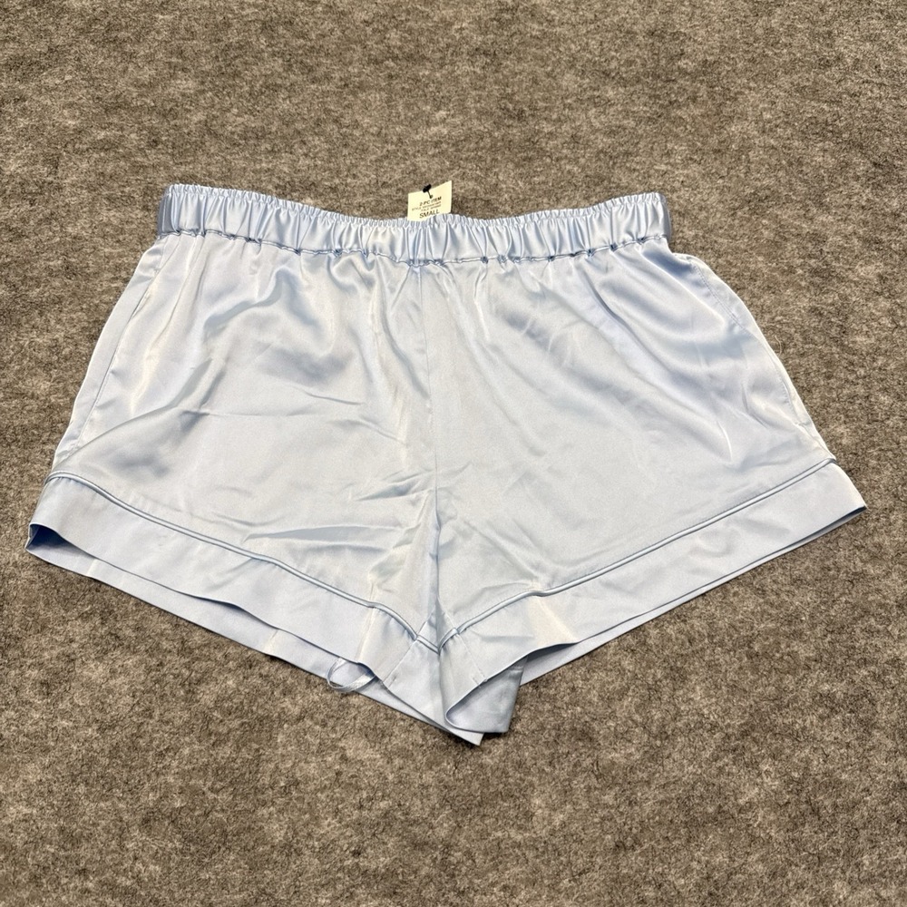 INC satin pajama pj shorts women's small pastel blue stretch short feminine sexy